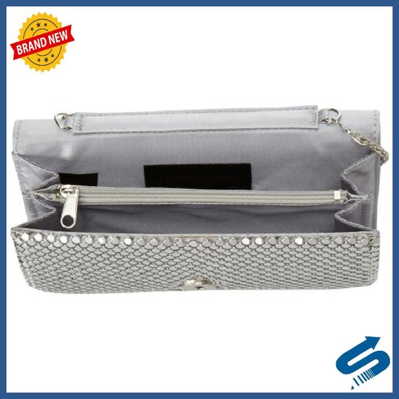Metal Mesh Roll Evening Bag Clutch Purse with Shoulder Chain 4.5x7.5x2